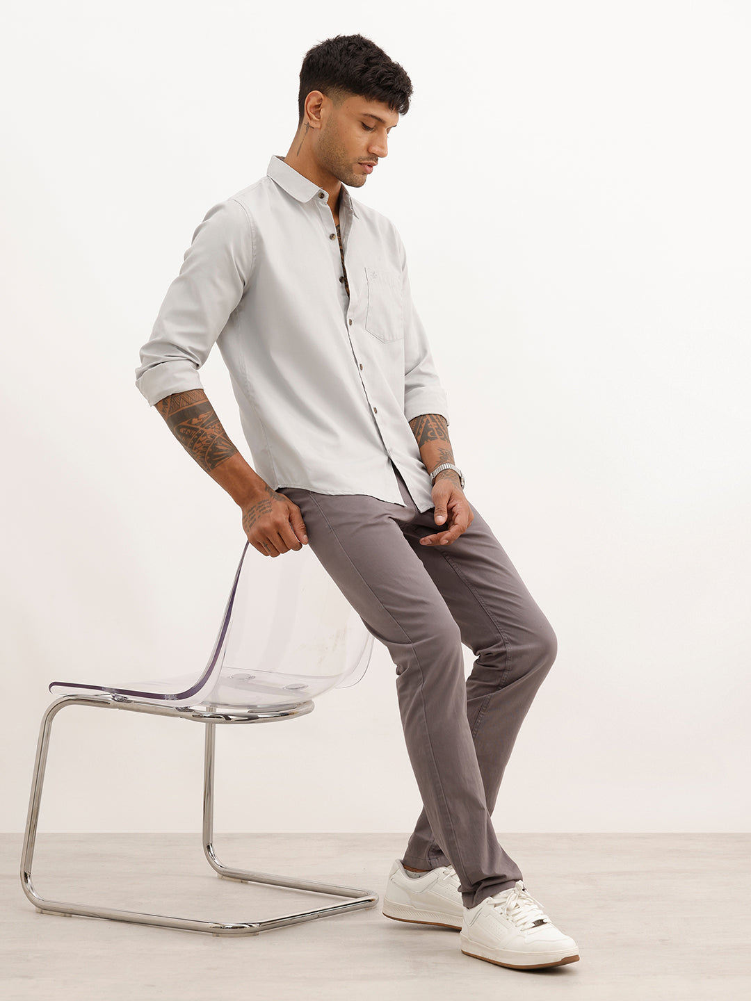 Regular Fit Textured Full Sleeve Shirt | Grey | WWSH9184F