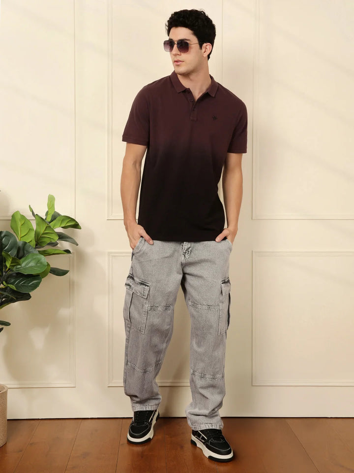 Washed Slim Fit Polo T-Shirt in Maroon