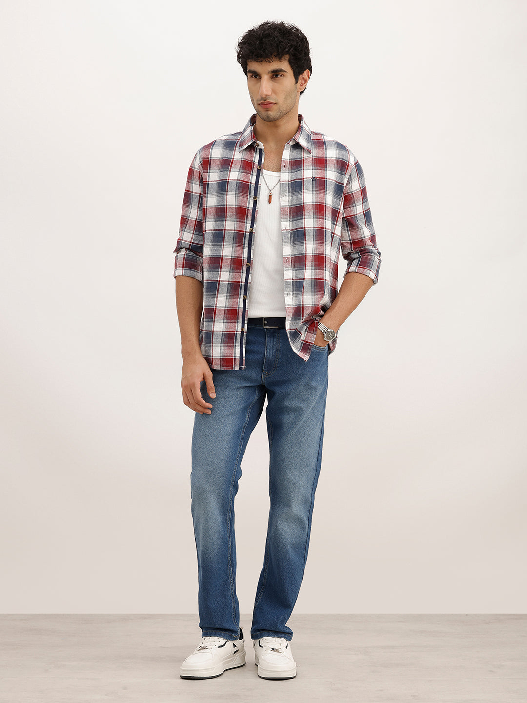 Slim Fit Checkered Full Sleeve Shirt | Brown