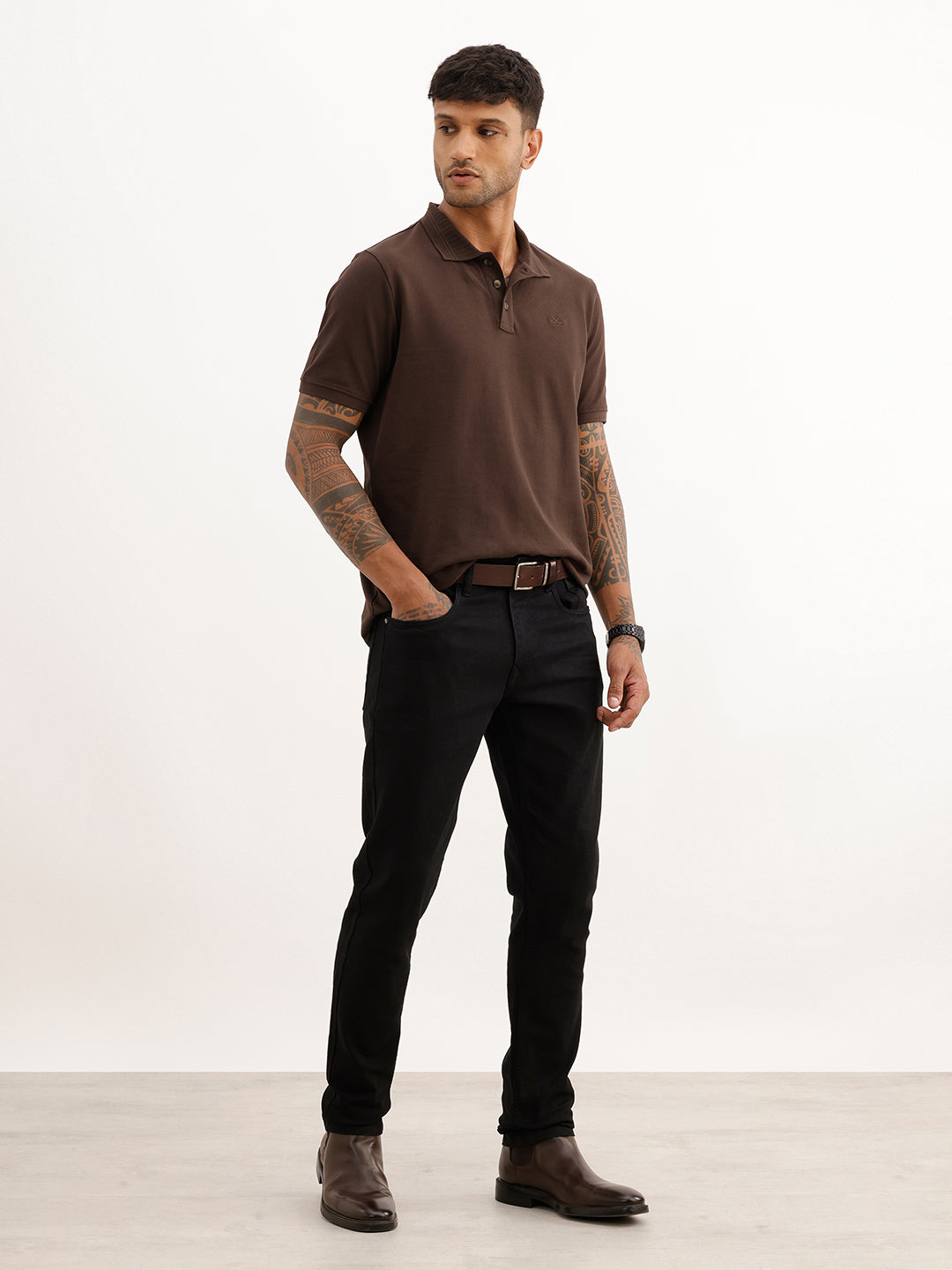 Solid Slim Fit Polo T-Shirt | Brown