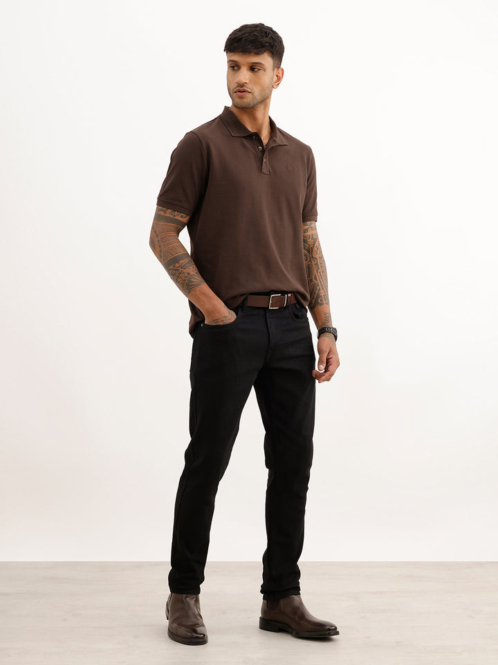 Solid Slim Fit Polo T-Shirt | Brown