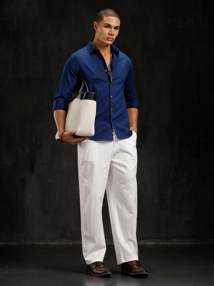 Solid Overdyed Slim Fit Shirt | Dark Blue