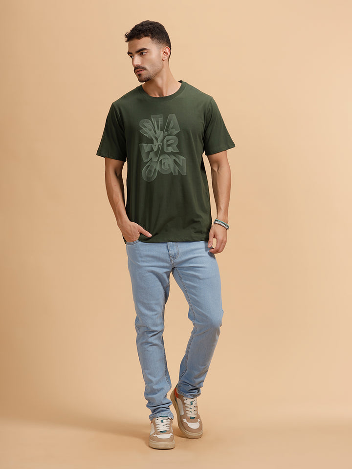 3D Wireframe Printed T-Shirt | Olive