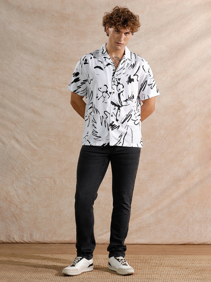 Fluid AOP Viscose Shirt | White