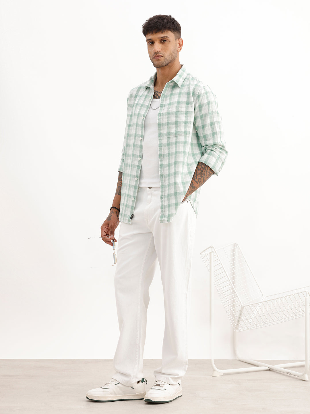 Textured Slim Fit Full Sleeve Shirt | Green
