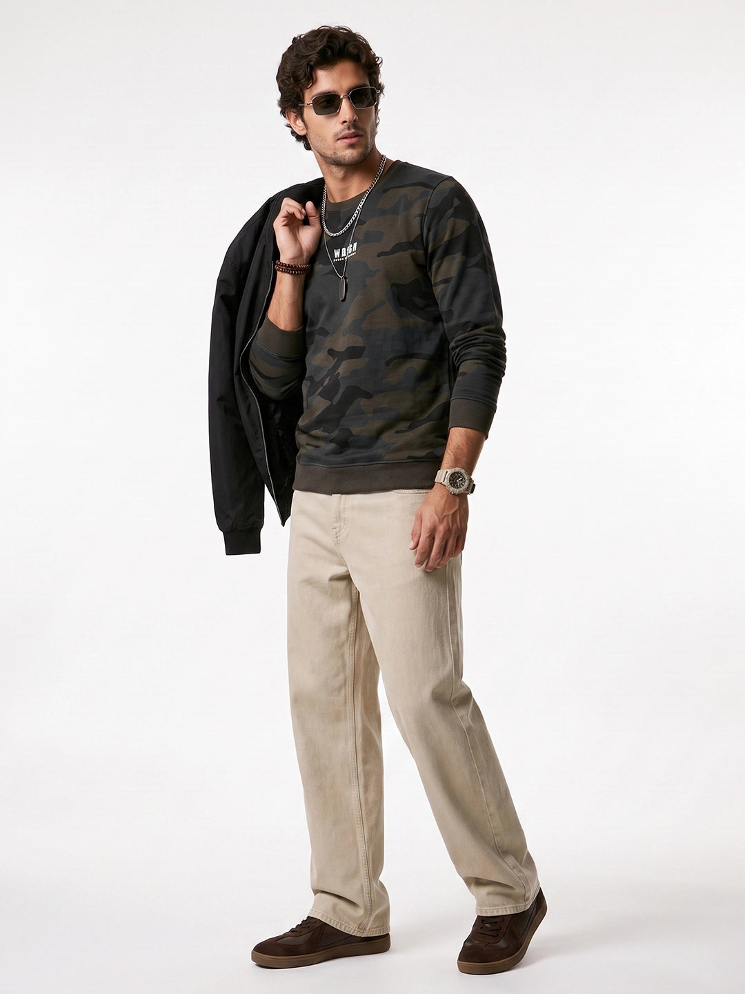 Slim Fit AOP Camo Sweatshirt | Olive