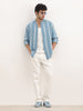Comfort Fit Mandrin Collar Stripe Shirt | Blue