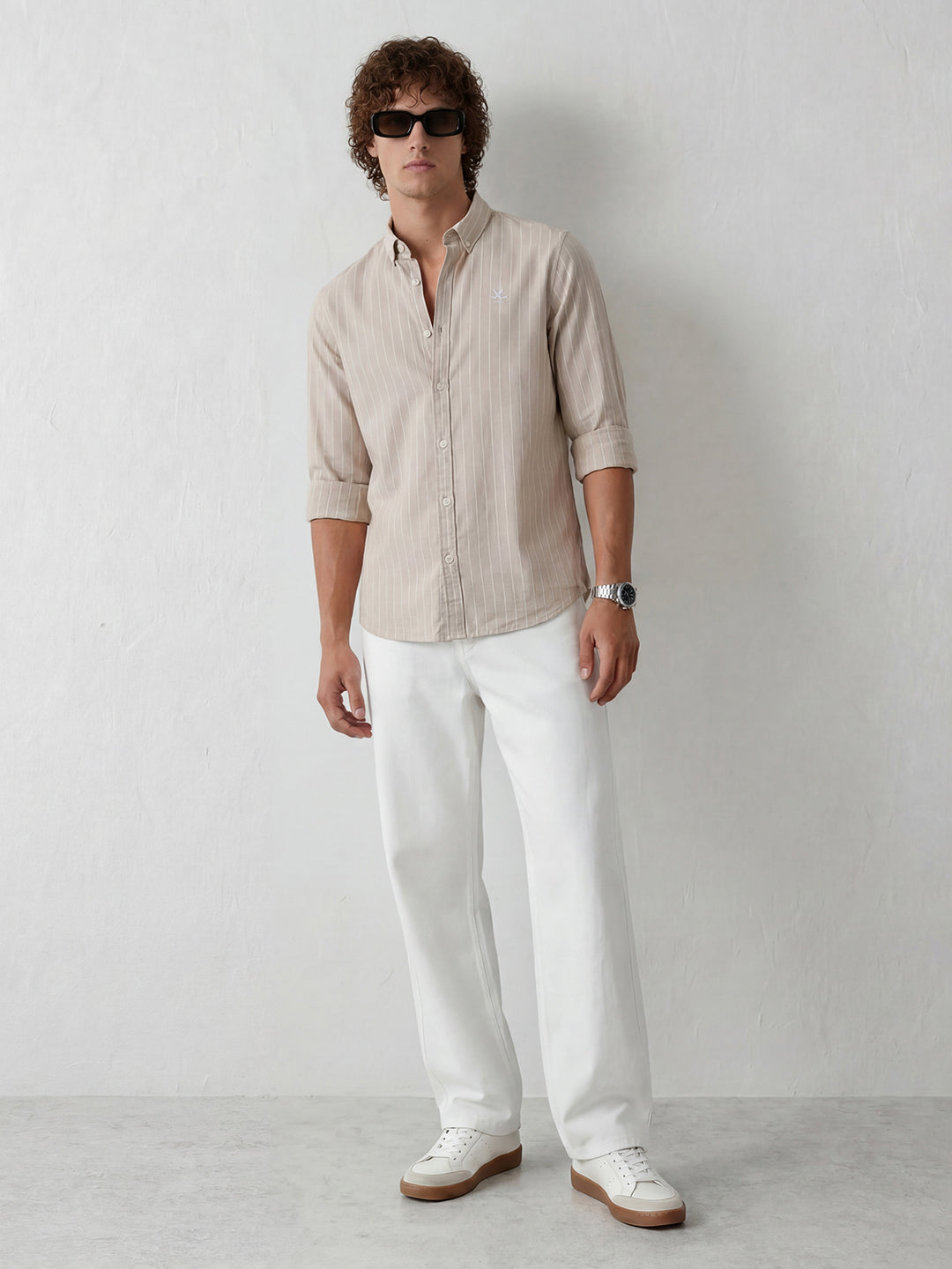 Slim Fit Striped Shirt | Beige