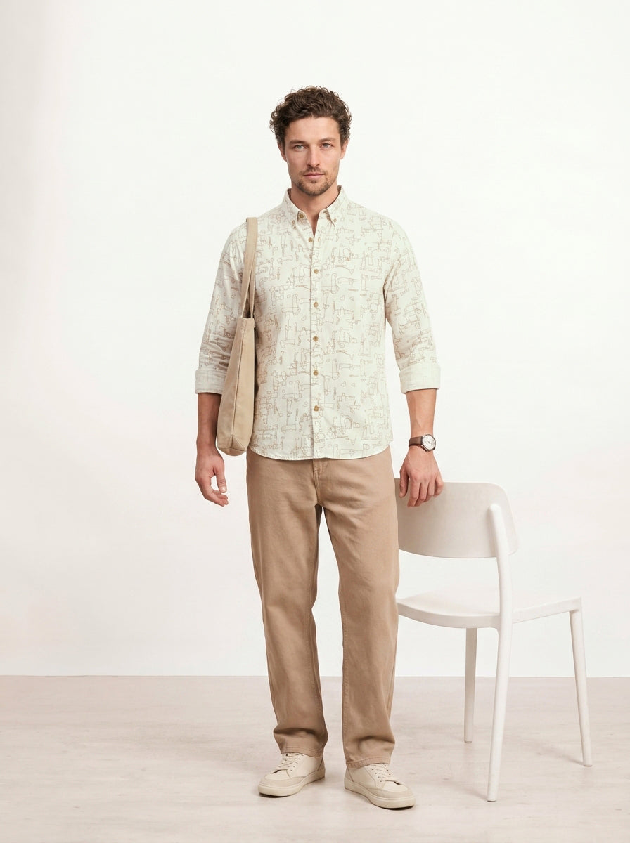 Slim Fit AOP Full Sleeve Shirt | Off White