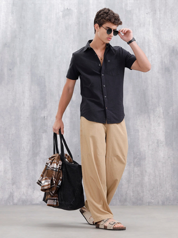 Men's Textured Casual Slim Fit Shirt | Black