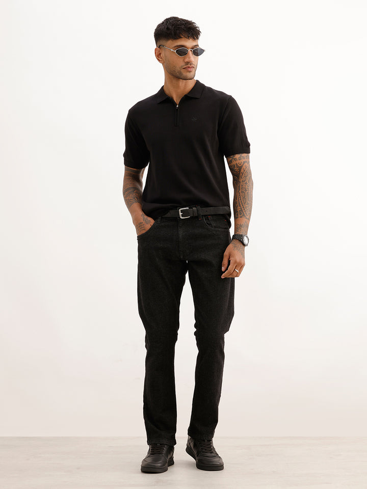 Washed Straight Fit Denim Jeans | Black