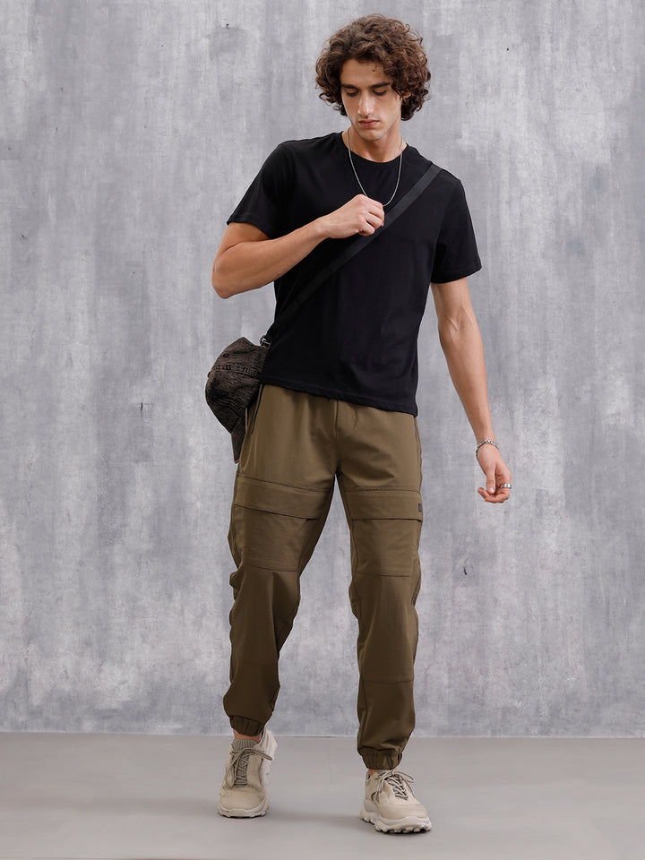 Solid Straight Fit Jogger | Brown