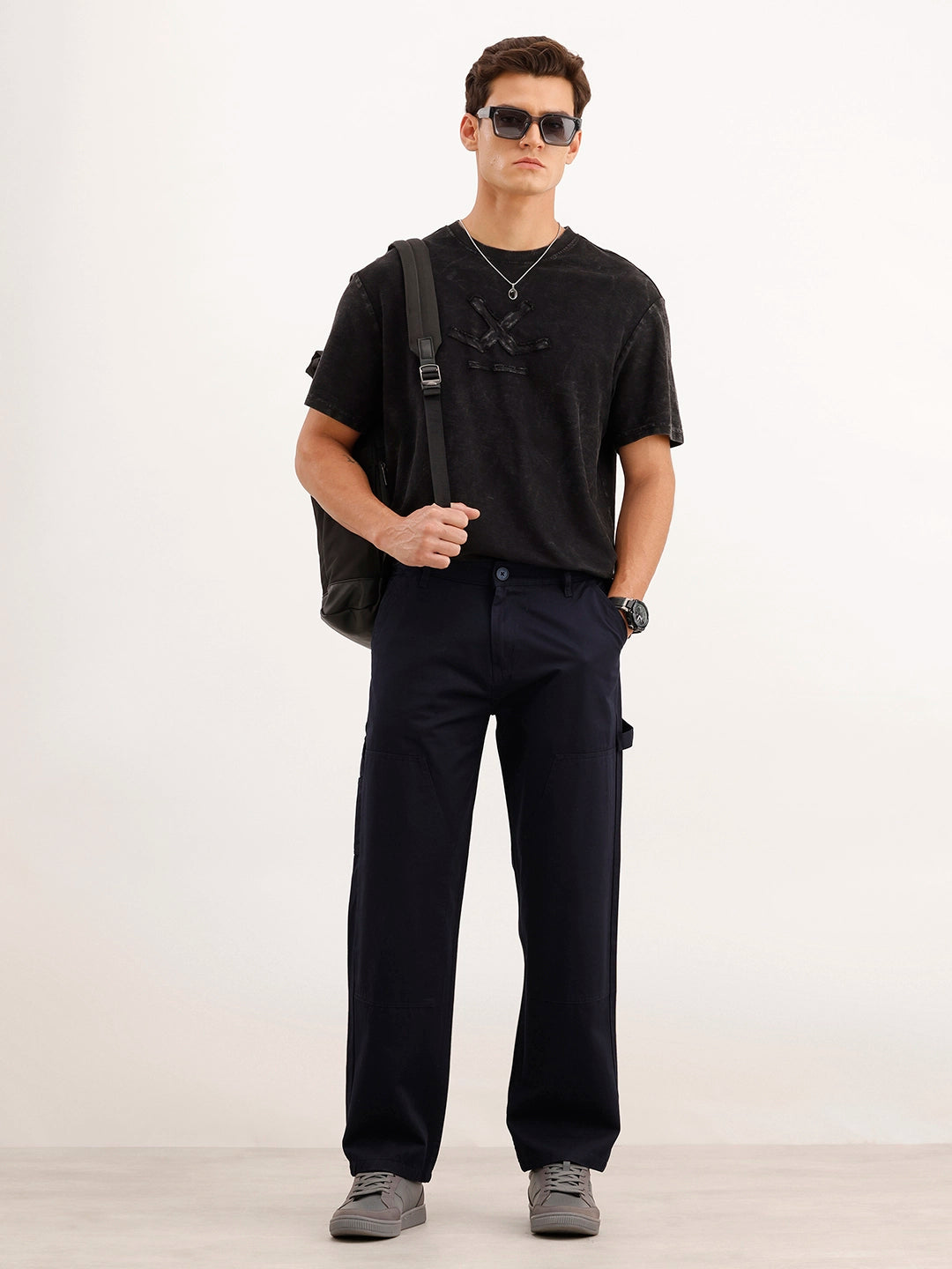 Loose Fit 100% Cotton Trouser | Navy Blue