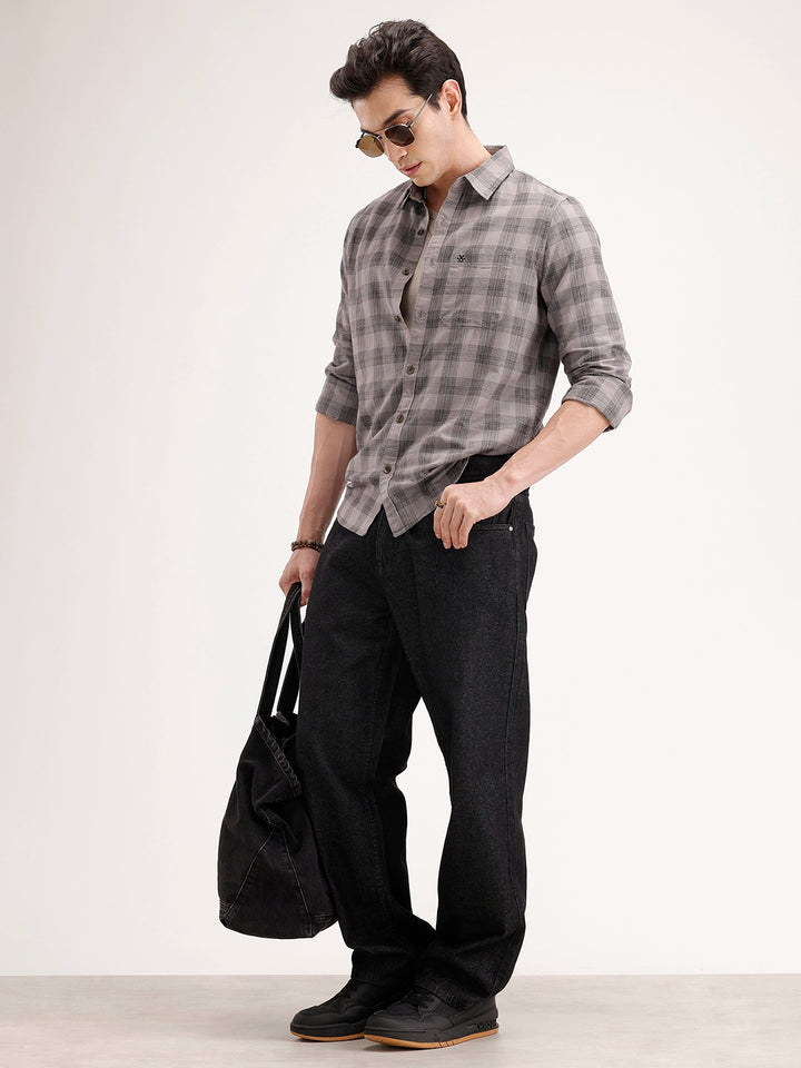 Slim Fit Checkered Shirt | Grey