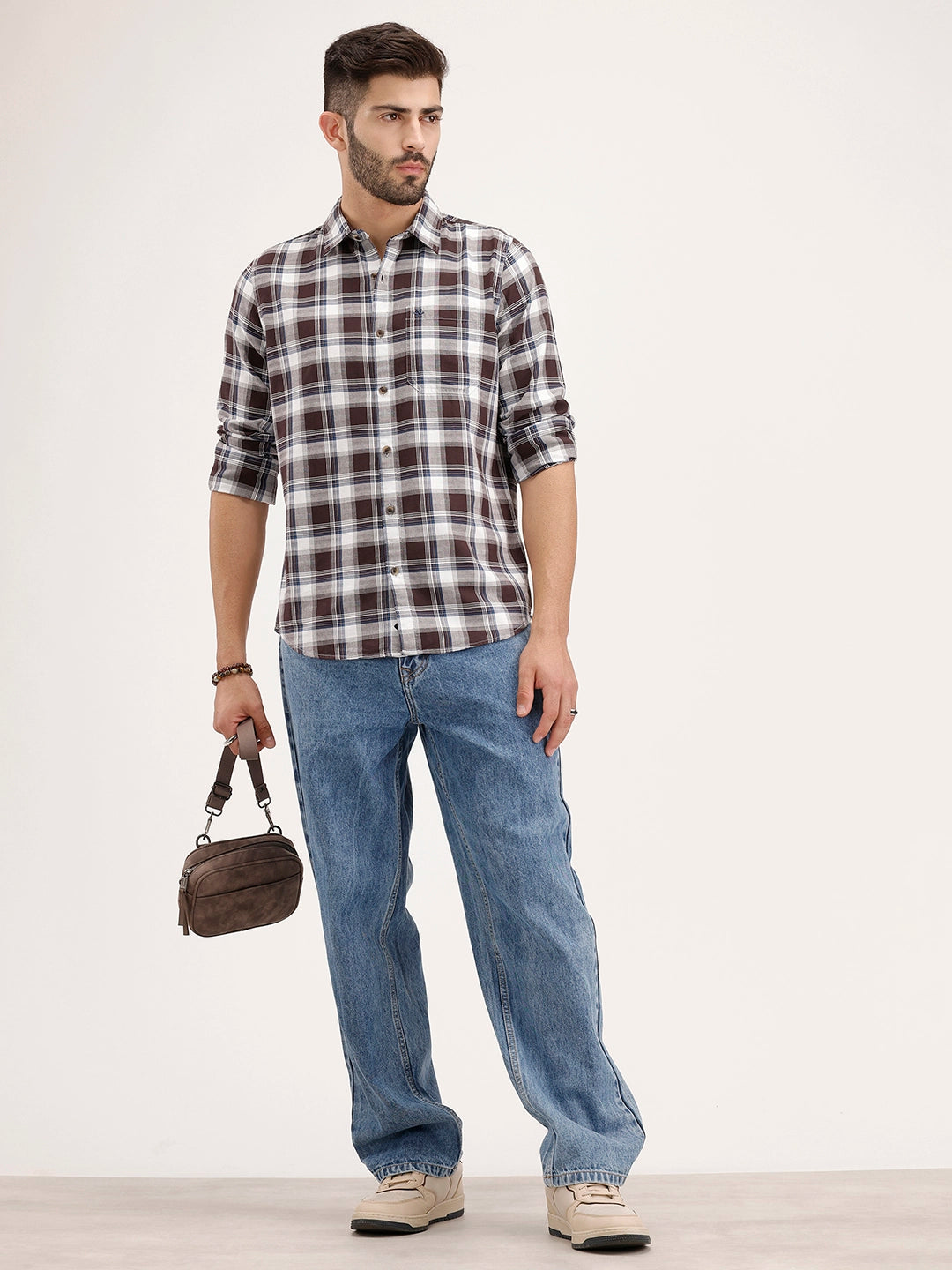 Regular Fit Checkered Shirt | Brown
