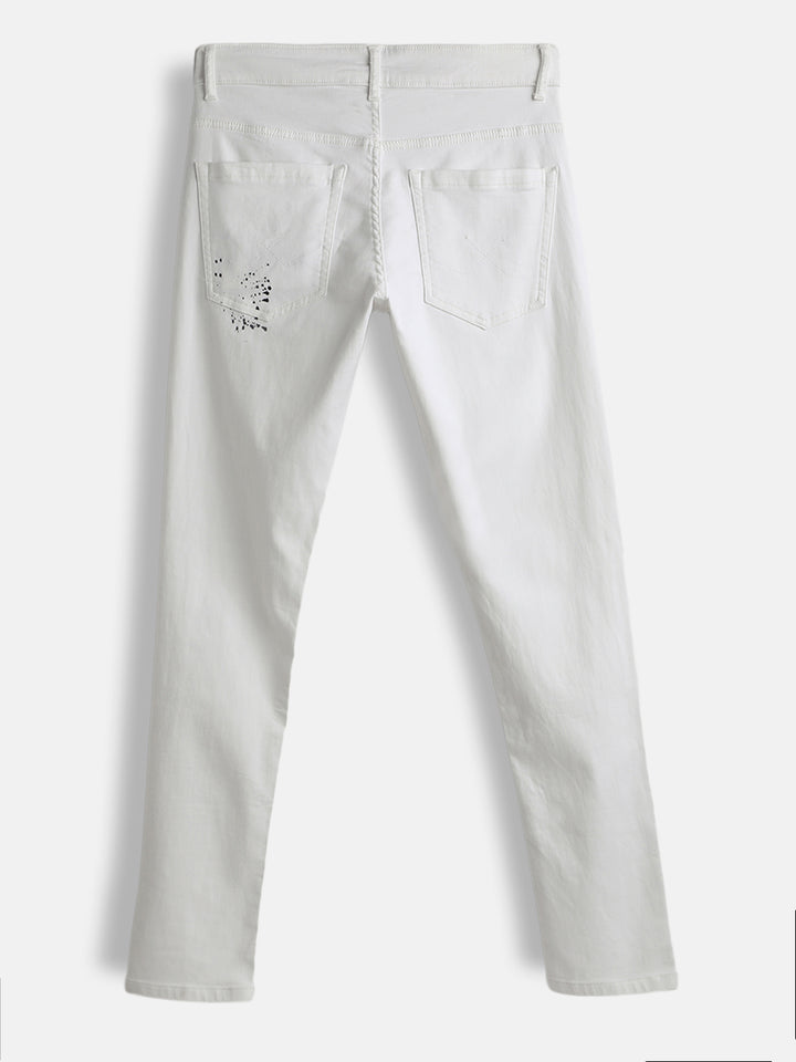 Distressed Slim Tapered Jeans | White