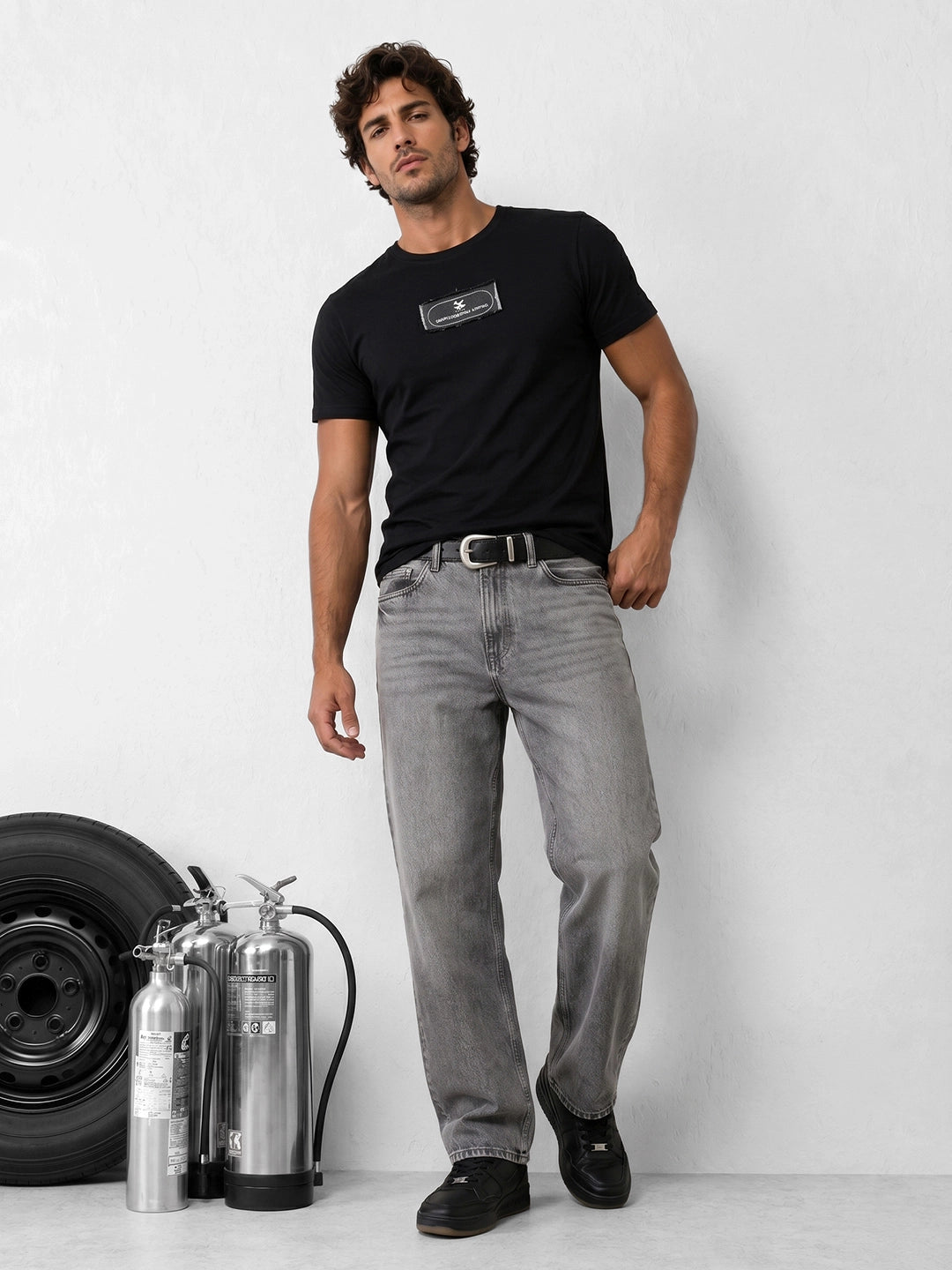 Slim Fit Patch Detail T-Shirt | Black