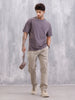 Distressed Grunge Look Oversized Fit T-shirt With Metal Branding | Dark Grey