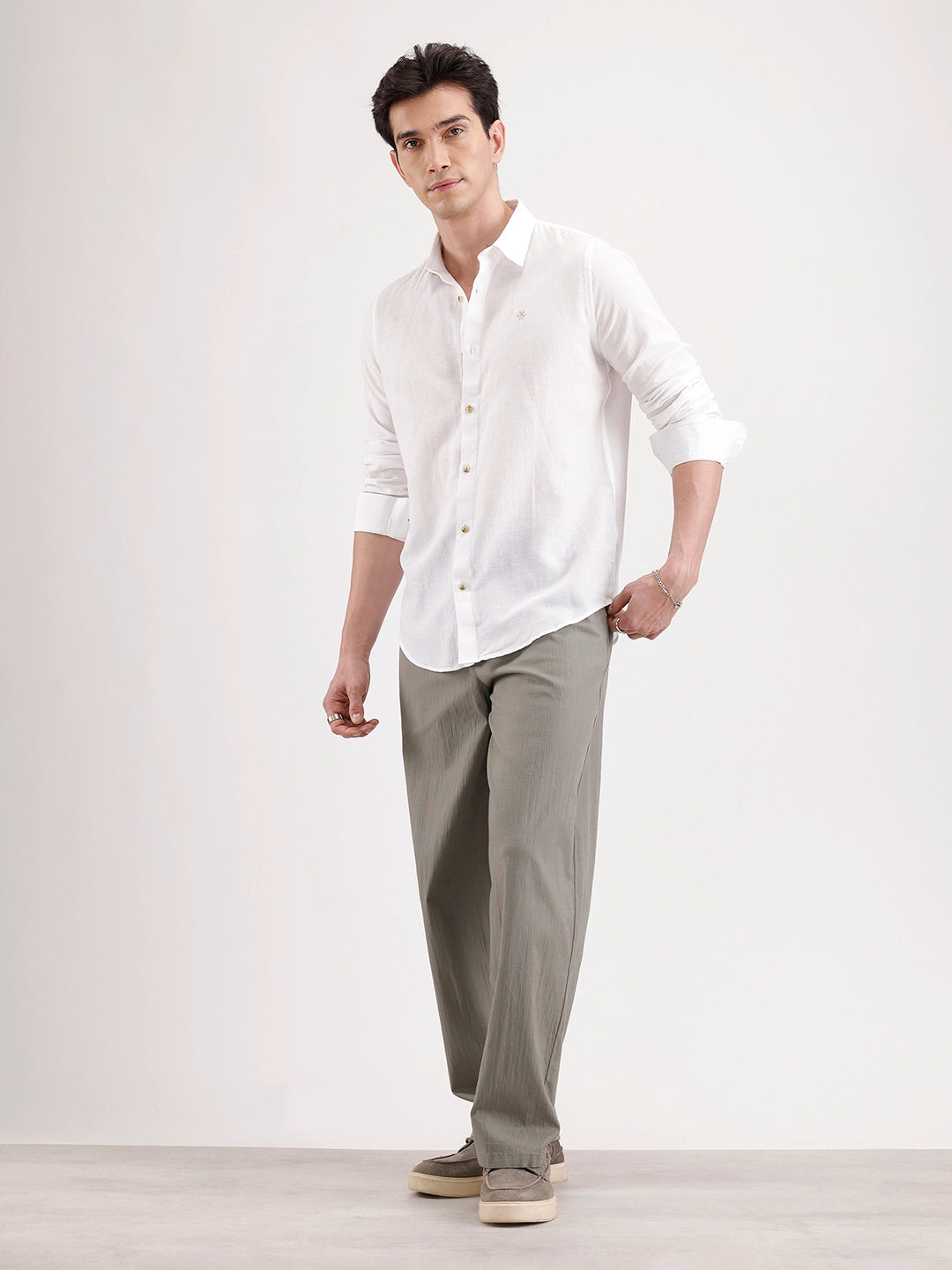 Solid Slim Fit Linen Blend Shirt  | White