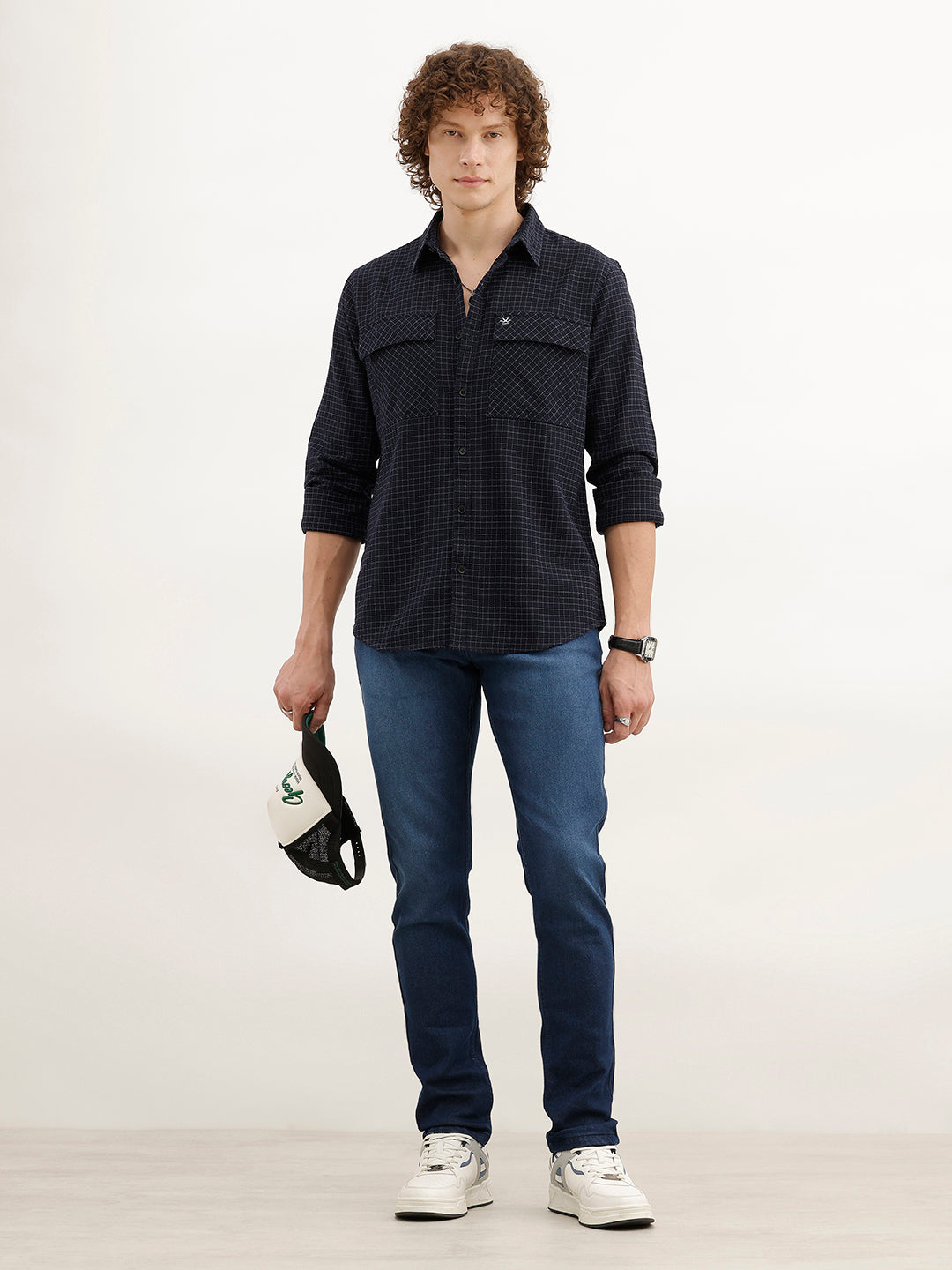 Slim Fit Double Pocket Shirt | Dark Blue