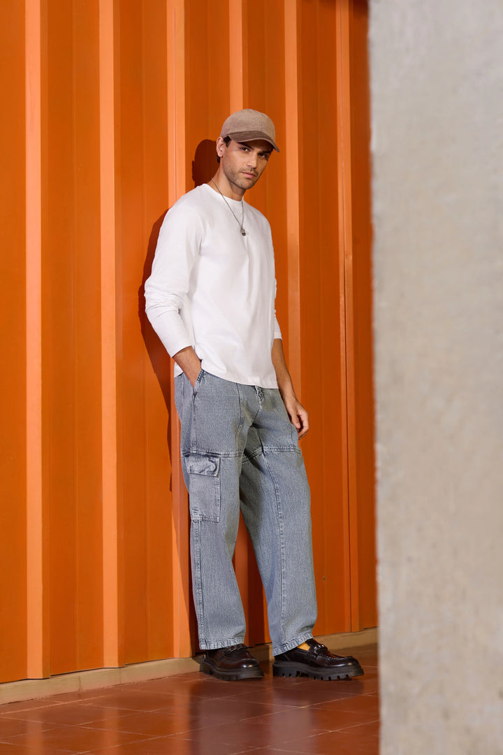 Washed Anti Fit Denim Cargo | Grey