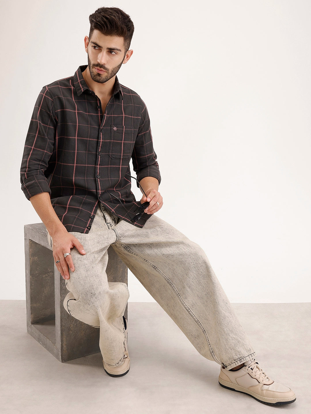 Slim Fit Checkered Shirt | Black