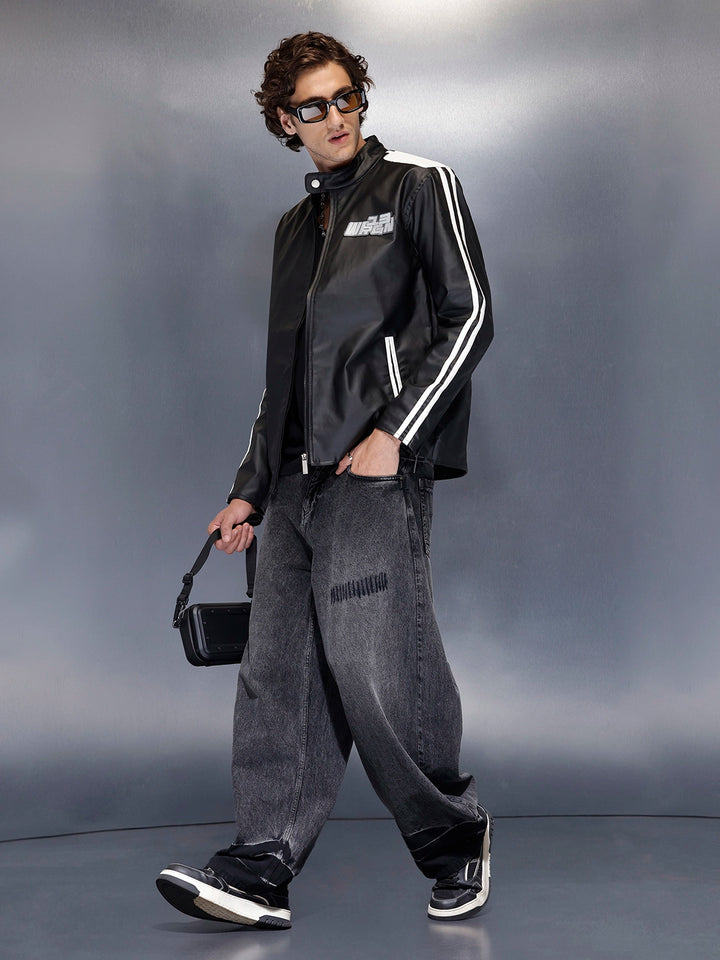 Men’s moto-style jacket with contrast stripes | Black