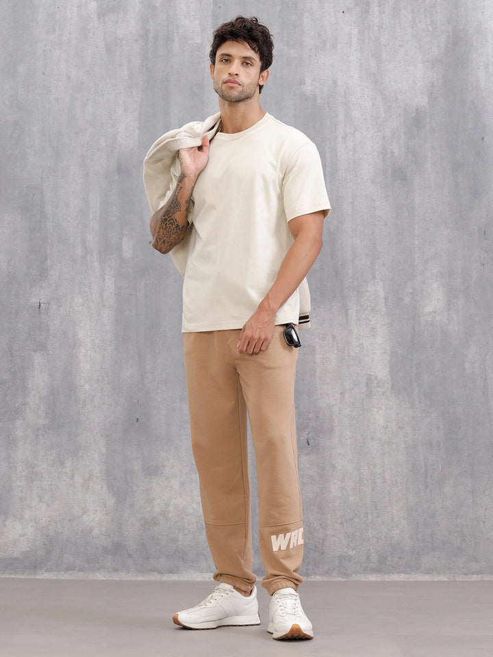 Cut&Sew Comfort Fit Jogger With Hd Print | Brown