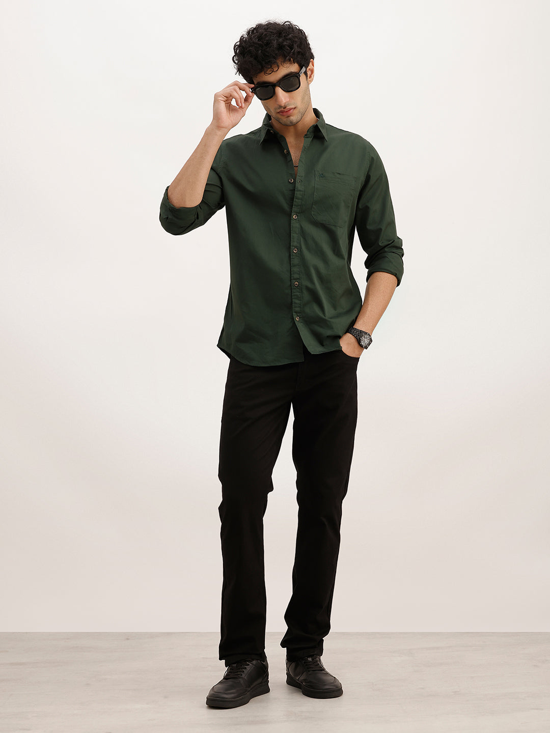 Solid Slim Fit Full Sleeve Shirt | Green