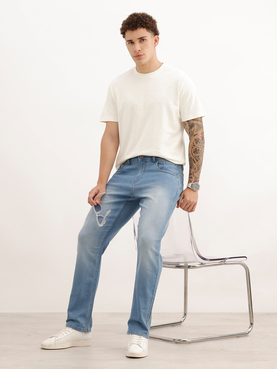 Faded Relaxed Fit Denim Jeans | Light Blue | WUJN2903MF