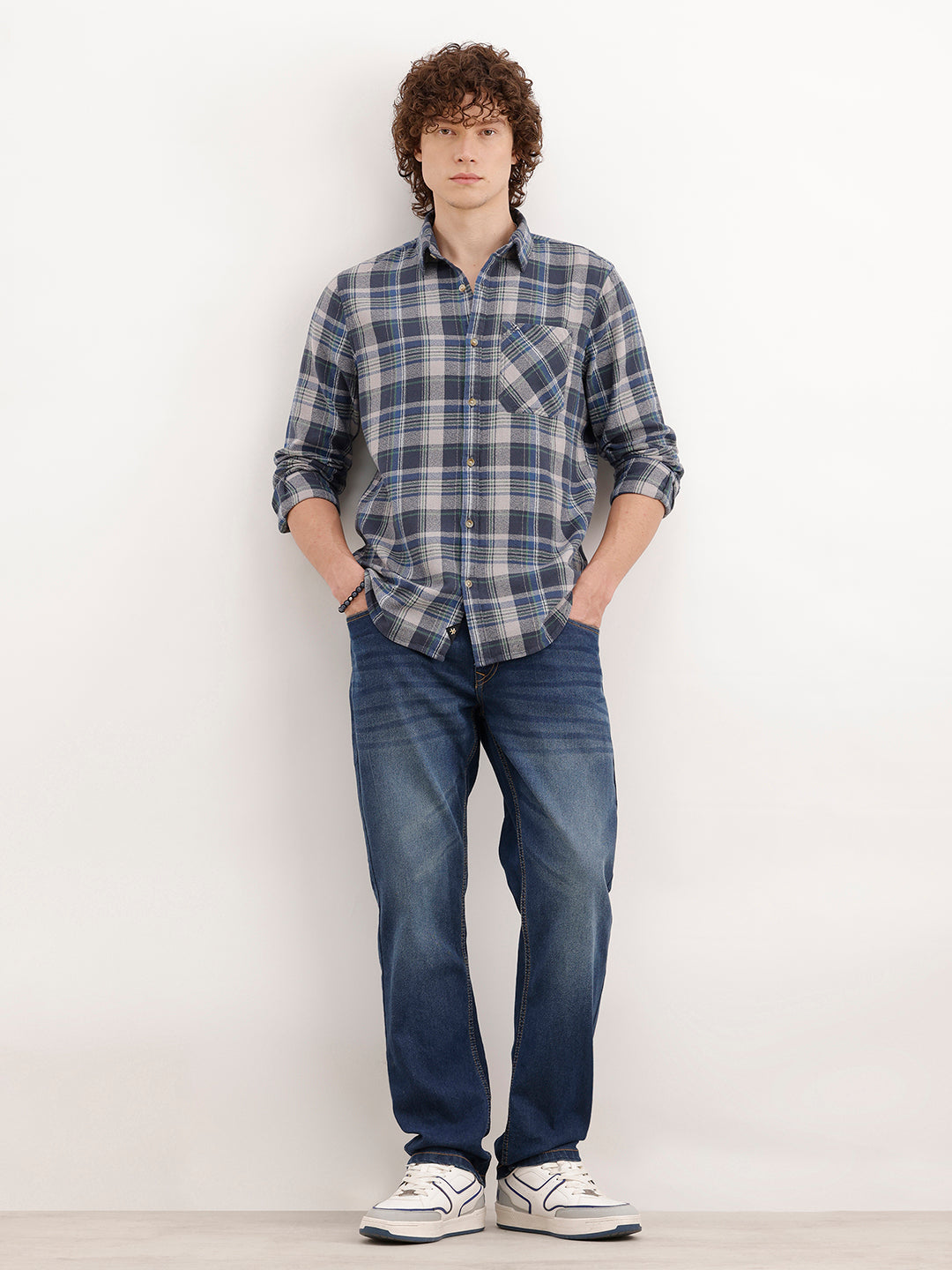 Slim Fit Textured Checkered Shirt  | Grey