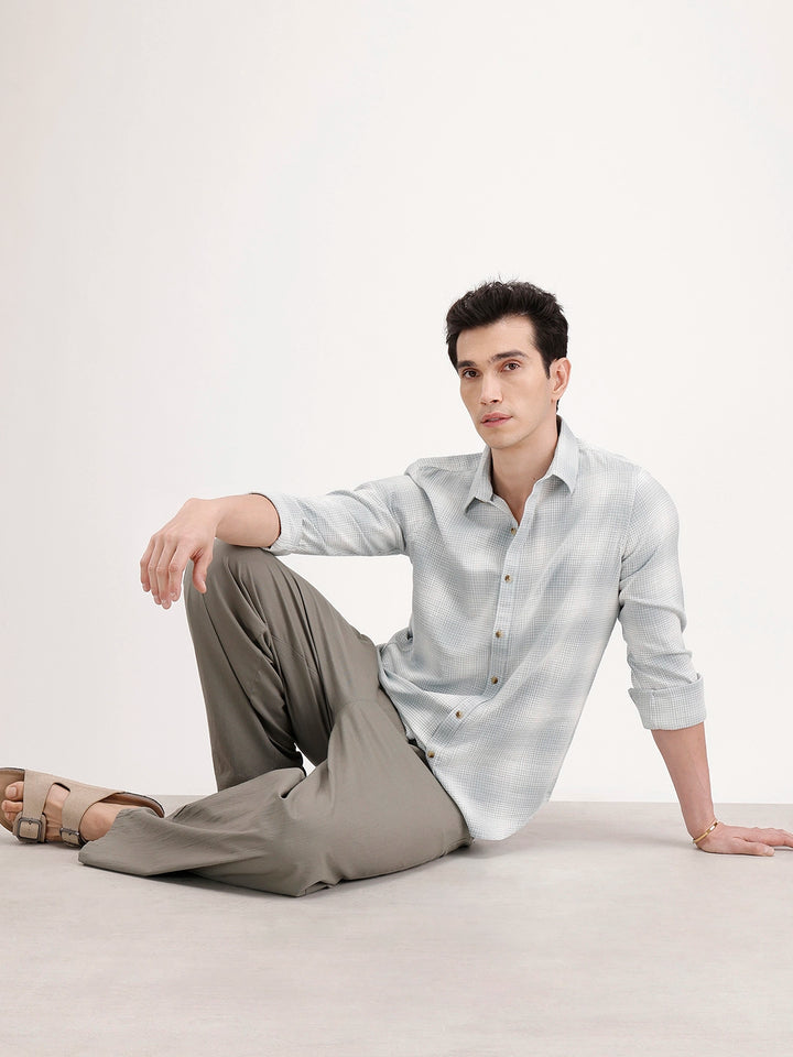 Slim Fit Checkered Shirt | Light Green