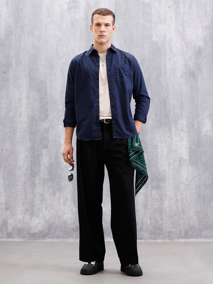 Solid Full Sleeve Regular Fit Shirt  | Navy Blue