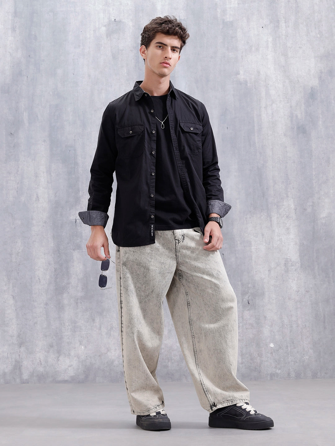 Solid Regular Fit Cotton Shirt | Black