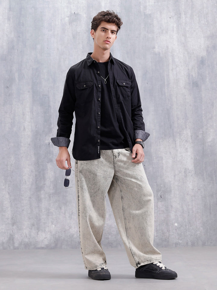 Solid Regular Fit Cotton Shirt | Black