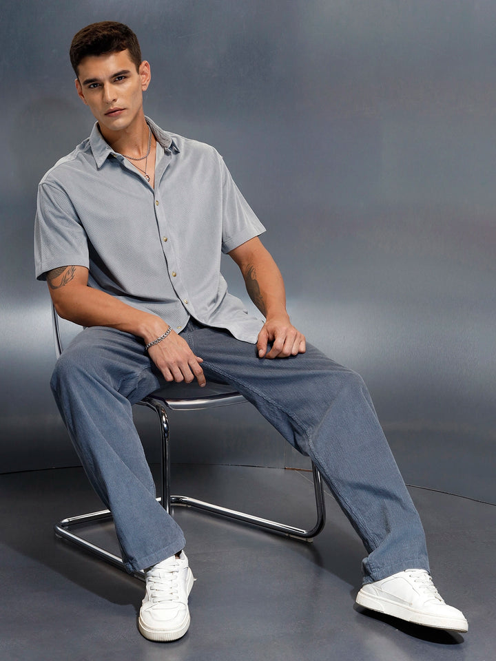 Textured Classic Men’s Oversized Fit Shirt | Grey