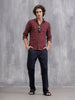 Textured Cotton Dobby Check Shirt | Red