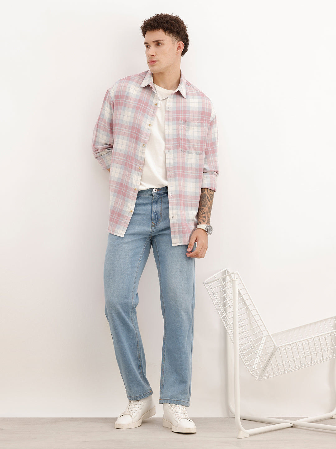 Classic Oversized Fit Checkered Shirt | Pink | WRSH1010M