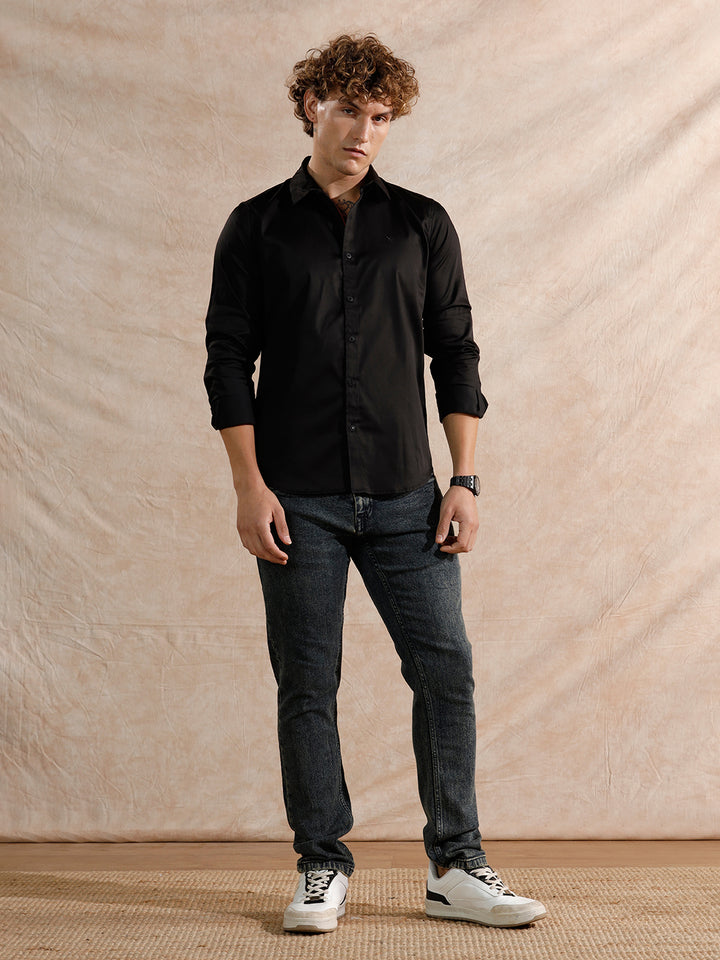 Solid Heavy Fade Slim Tapered Fit Jeans | Blue