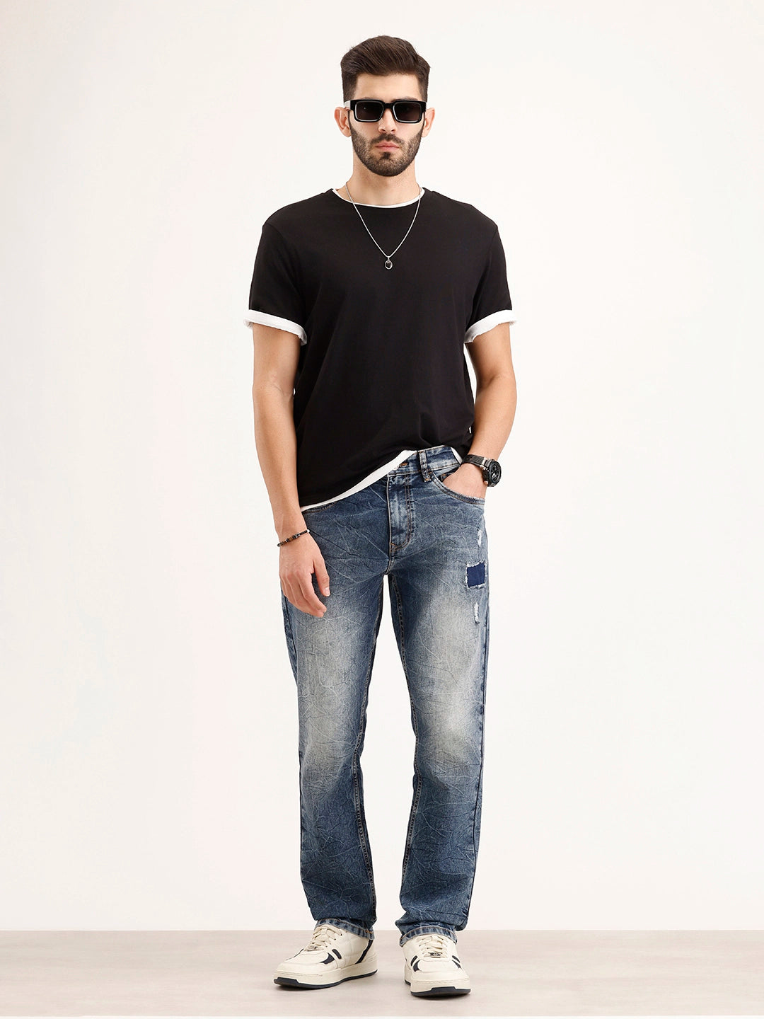 Relaxed Fit Distressed Denim Jeans | Light Blue