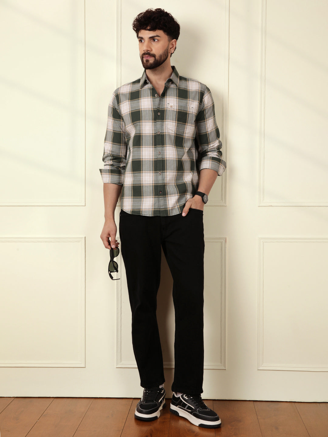 Herringbone Textured Check Shirt | Green