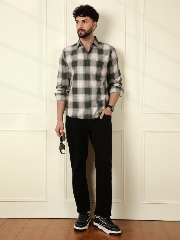 Herringbone Textured Check Shirt | Green