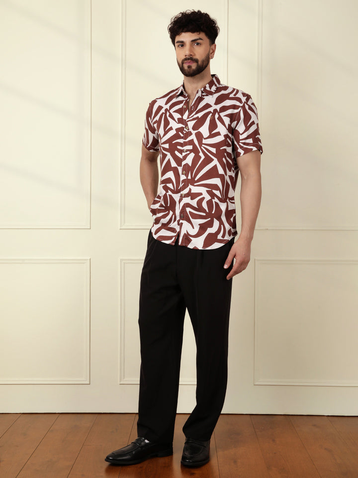 AOP Flowy Viscose Shirt | Brown
