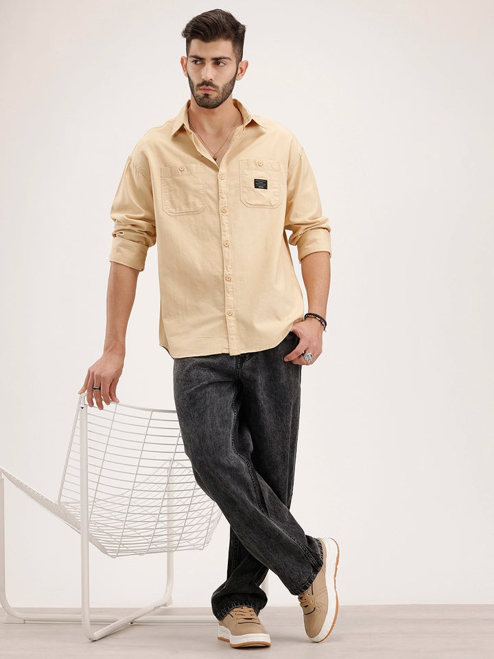 Oversized Double Pocket Fit Shirt | Beige