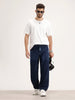 Loose Pleat Fit Denim Jeans | Dark Blue