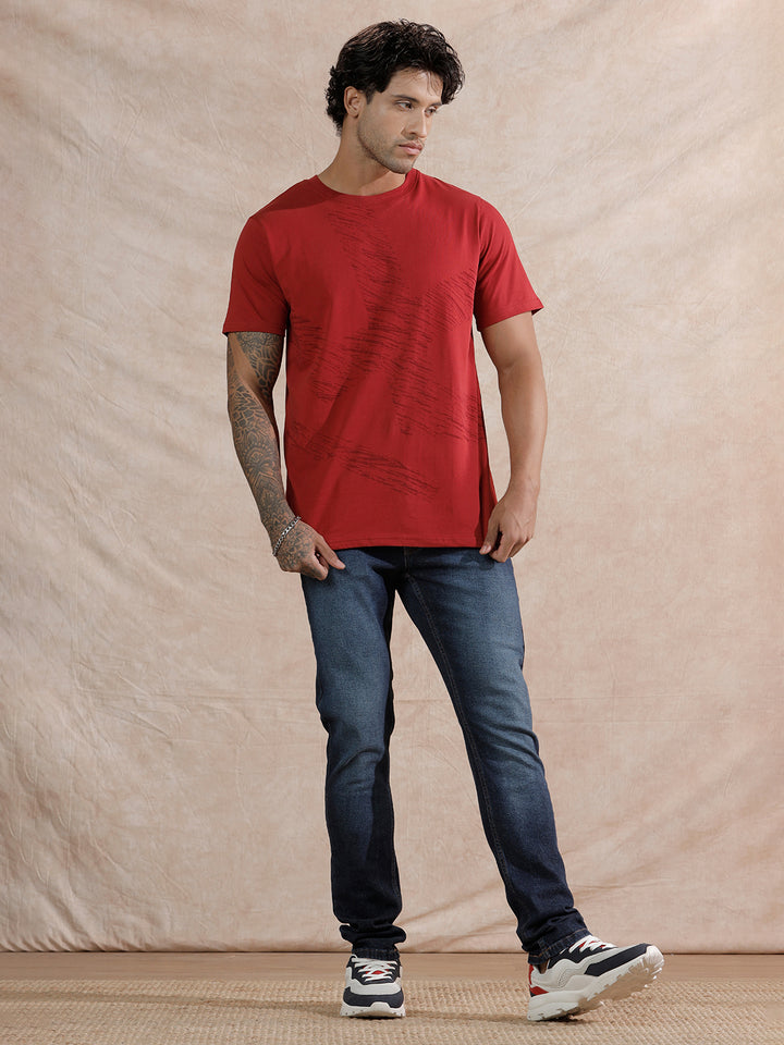 Hazy Logo Slim Fit T-Shirt | Red