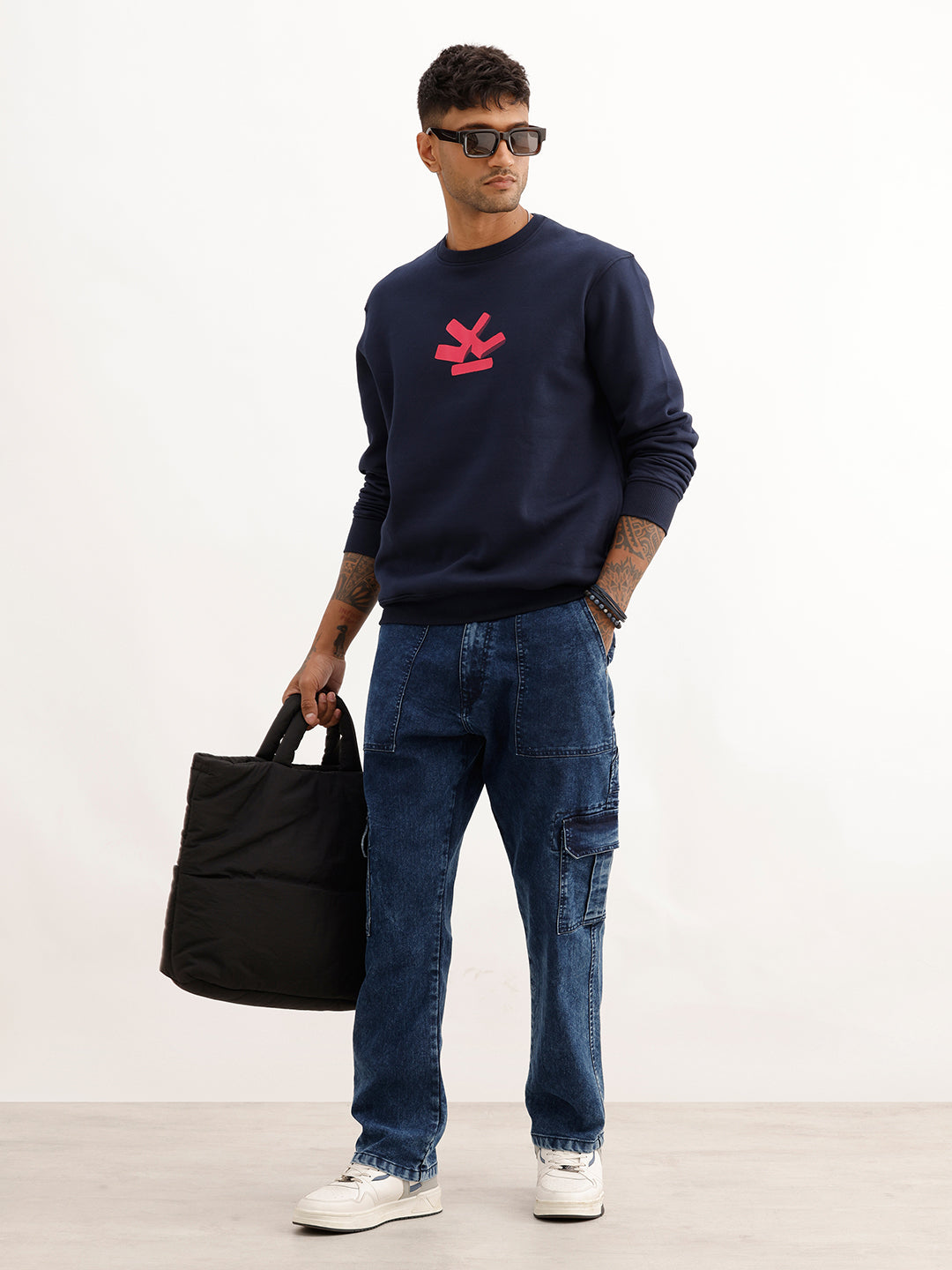 Comfort Fit Placement Printed Sweatshirt | Navy Blue