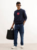 Comfort Fit Placement Printed Sweatshirt | Navy Blue