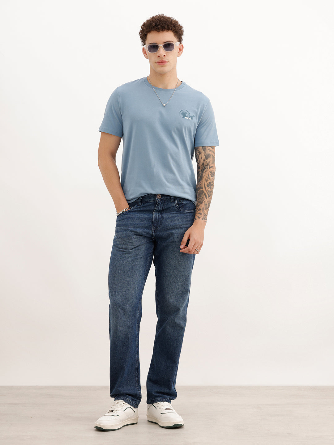 Slim Fit Embroidered Patch Detail T-Shirt | Blue | WTS02HSSL1358S