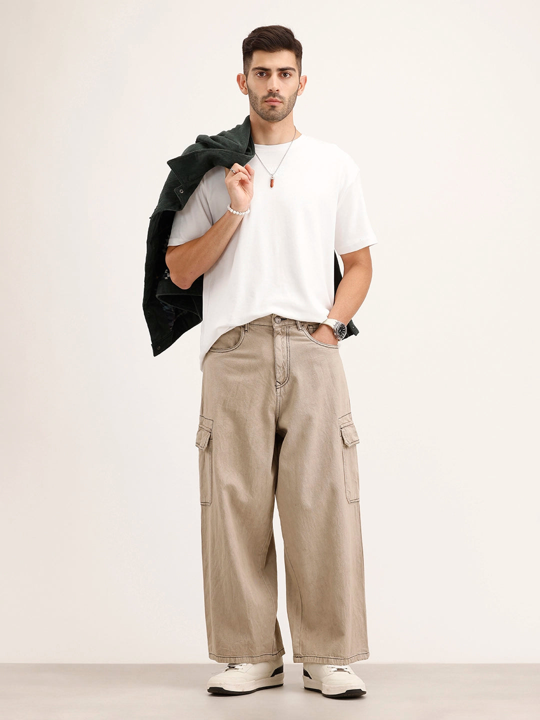 Baggy Cargo Fit Denim Jeans | Khaki